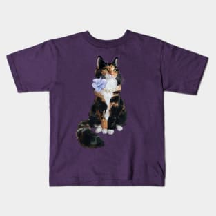 Glamorous Longhair Calico Cat with Pearls Kids T-Shirt